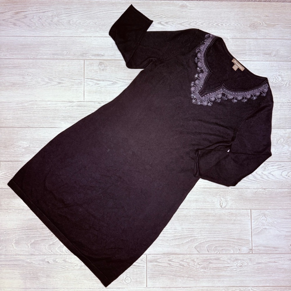 Tommy Bahama Pickford Embellished Sweater Dress Black Cotton Beaded medium